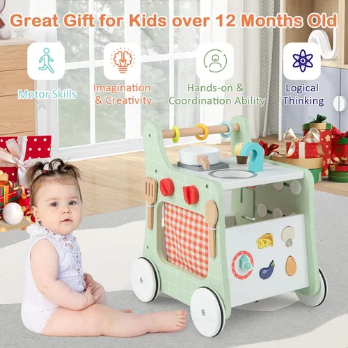 Miniatura 8 de HONEY JOY Andador de empuje para bebés, centro de actividades de madera 6 en 1 con clasificador de formas, desarrolla habilidades motoras