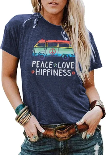 Camiseta de amor de paz para mujer, camisas hippie vintage, camisetas gráficas hippy, camisetas de manga corta