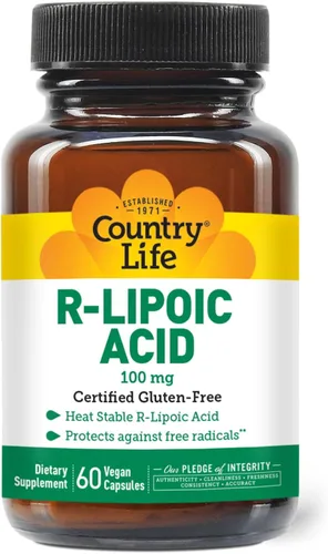 Country Life Complejo de ácido R-alfa lipoico 300 mg - Ácido alfa lipoico 270 mg y ácido R-lipoico 30 mg - Soporte antioxidante - Sin levadura,