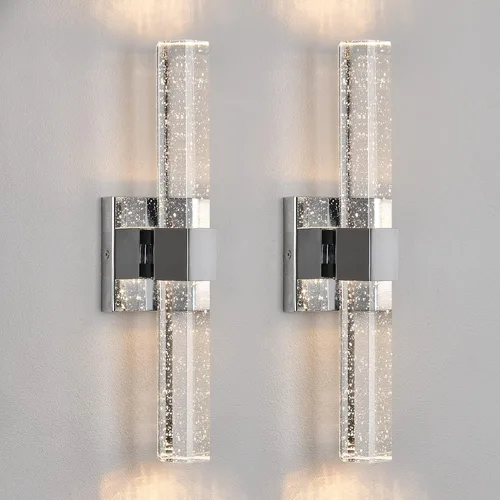 Miniatura 8 de Epinl Juego de dos apliques de pared dorados – Apliques de pared para baño, iluminación de pared LED regulable de 14 W con cristal de burbujas