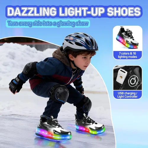 Miniatura 5 de Zapatos para niños con ruedas - 4 en 1 Zapatos con ruedas iluminados con luces LED recargables por USB para regalos de Navidad y escuela