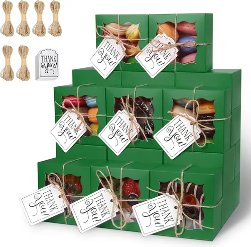 Miniatura 20 de KPOSIYA 60 cajas de panadería negras con ventana, cajas individuales de 4 x 4 x 2.5 pulgadas, caja de regalo de papel kraft negro para pasteles
