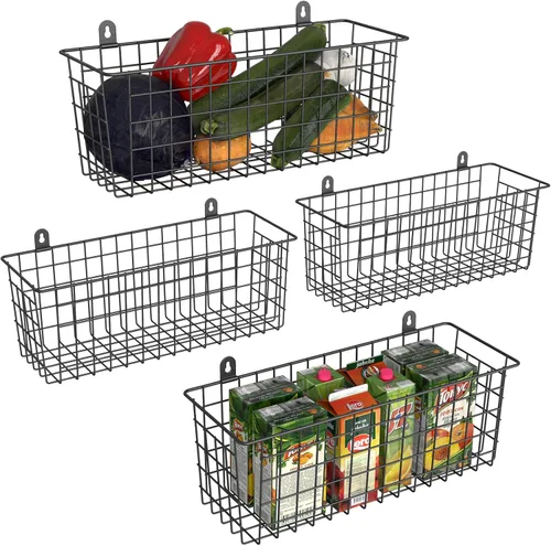 Miniatura 9 de MaraFansie Cesta de alambre [extragrande] organizador de pared colgante para gabinete, cesta de almacenamiento para estantes montados en la pared