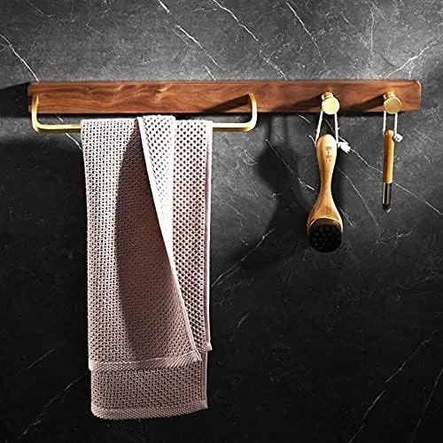Miniatura 3 de Toallero de madera para toallero, soporte adhesivo para toallas sin perforación, gancho para cinturón montado en la pared para baño y cocina, 15.748