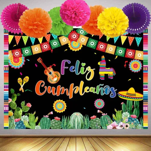 Miniatura 4 de Telón de fondo de Feliz Cumpleaños, fiesta mexicana, decoración de fiesta de feliz cumpleaños, Cinco de Mayo, Taco, carnaval, fotografía, fondo