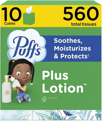 Miniatura 12 de Puffs Plus Loción Facial Tissue, 1 caja de cubo, 48 pañuelos por caja