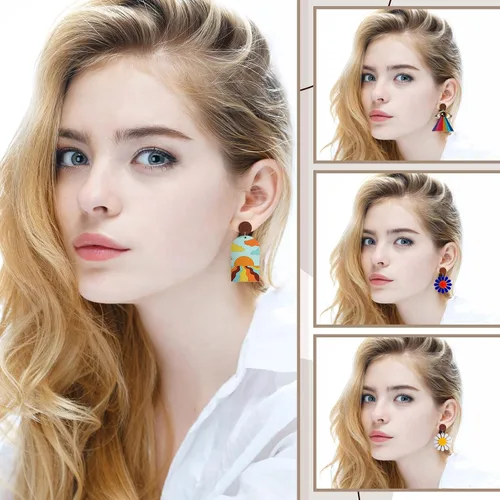 Miniatura 4 de Bonuci 100 pares de aretes de madera, aretes planos, aretes de bricolaje con parte trasera de goma de bala, suministros de fabricación de aretes