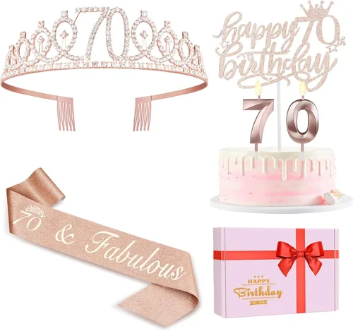Miniatura 21 de Decoraciones de cumpleaños de 24 años para mujeres, incluyendo banda de cumpleaños, tiara/corona, velas numéricas y decoración de pastel, regalos