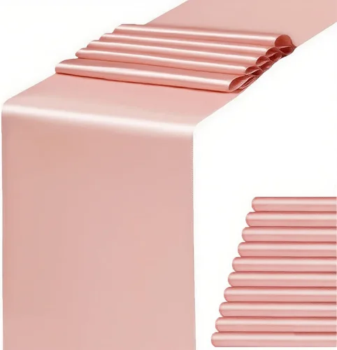 Paquete de 10 caminos de mesa de satén rosa claro de 12 x 108 pulgadas - WENSINL camino de mesa rosa claro para fiesta, boda, cumpleaños, banquete,