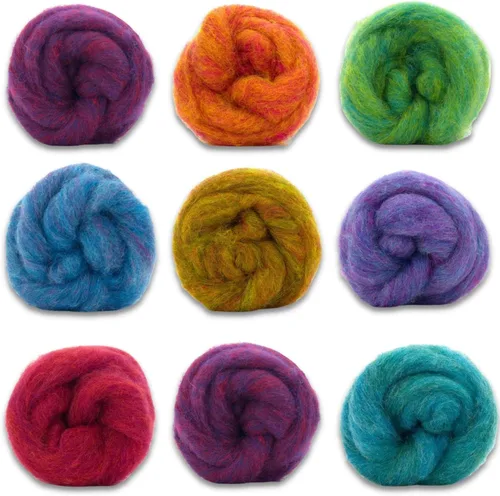 Revolution Fibers Frutti Looped Wool Variety Pack | 8 lujosos colores mezclados de fibra polar Corriedale | Perfecto para fieltro de aguja 3D,