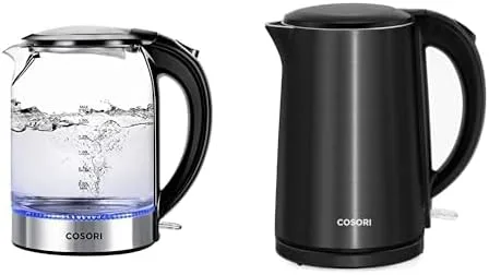 Bundle of COSORI Speed-Boil - Tetera eléctrica CO171 transparente + COSORI Cool-Touch de doble pared de acero inoxidable, hervidor eléctrico SE151,