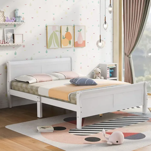 Miniatura 14 de Cama de plataforma individual, marco de cama de madera rústica de aspecto simple con cabecero y estribo para muebles de dormitorio o habitación