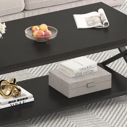 Miniatura 7 de HSH Mesa de café negra moderna, mesa de cóctel rectangular simple de 47 pulgadas con estante de exhibición de almacenamiento, mesa de té industrial