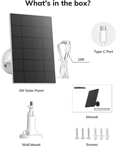 Miniatura 6 de ZUMIMALL Panel solar para cámara de seguridad inalámbrica para exteriores, panel solar impermeable IP66 con cable de carga USB de 10 pies, adecuado