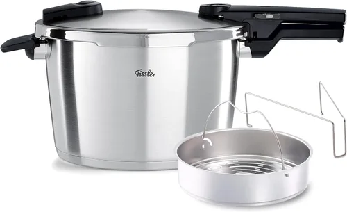Fissler Vitaquick - Olla a presión premium, 8.5 cuartos de galón con inserto de vapor y trípode