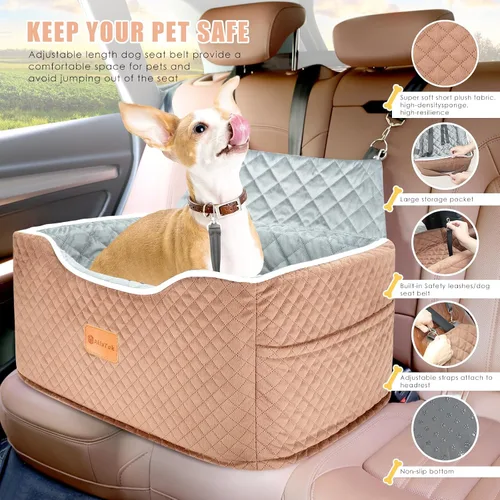 Miniatura 3 de AlfaTok Asiento de automóvil para perro, refuerzo de espuma viscoelástica para perros medianos de hasta 45 libras, cama de viaje elevada desmontable