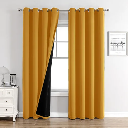 Miniatura 32 de ChrisDowa - Cortinas 100% opacas, para dormitorio, con forro negro, 2 capas gruesas, aislamiento térmico y ojales, 63 pulgadas de largo, juego de 2