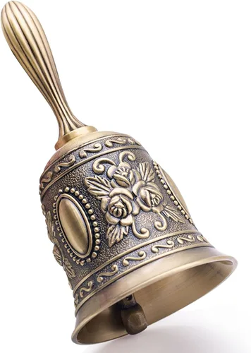 DomeStar Campana de mano vintage de latón – Campana de llamada ruidosa para mesita de noche, cena, boda, Navidad y fiesta de vacaciones