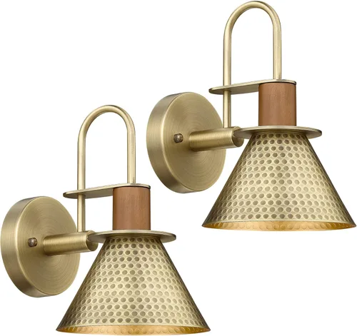 HWH - Juego de 2 apliques de pared de latón, lámparas de pared industriales doradas luz de granero, lámpara de pared individual para dormitorio,