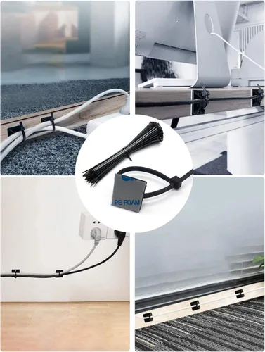Miniatura 6 de Kit de soportes de cable con pegamento trasero autoadhesivo fuerte - 100 piezas de clips de gestión de cables con bridas de 6 pulgadas, soportes