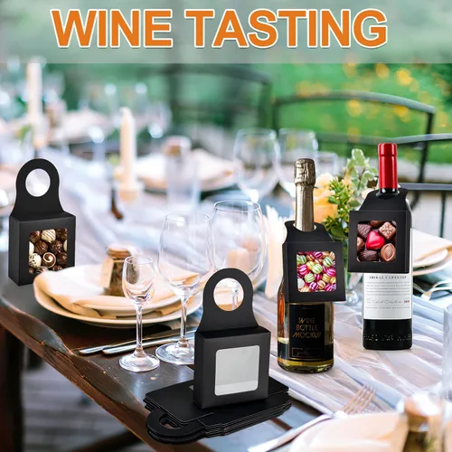 Miniatura 6 de Mototo 30 cajas de papel kraft para botellas de vino con colgador de ventana transparente, cajas de regalo vacías con colgador para San Valentín