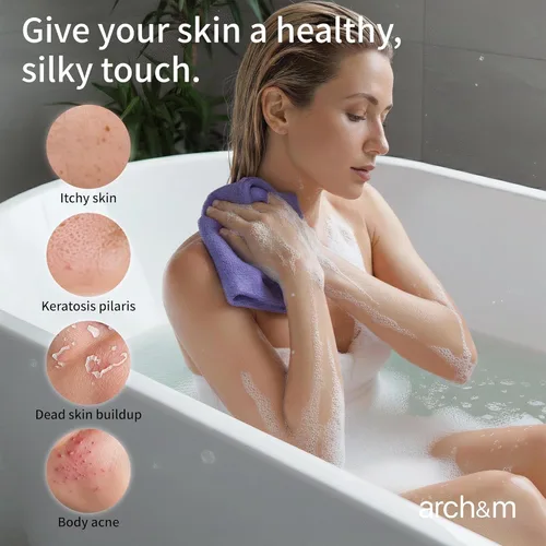 Miniatura 3 de ARCH&M Toalla corporal exfoliante (paquete de 3) para una piel brillante y suave como la seda, toalla de belleza japonesa para exfoliación profunda