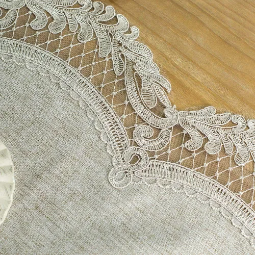 Miniatura 6 de ARTABLE Camino de mesa de encaje rectangular de tela de algodón y lino gris con exquisito bordado de macramé, camino para cómoda, caminos de mesa