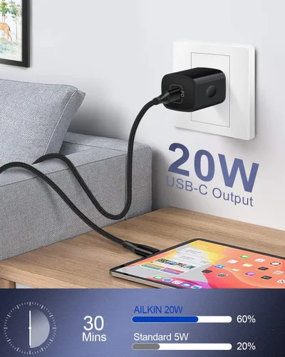 Miniatura 6 de Adaptador de cargador de pared USB C para iPhone 17 16e [60 W/6 pies] USB tipo C a USB-C, carga rápida 3.0 Bloque Plug Cube Brick Box, Android USBC