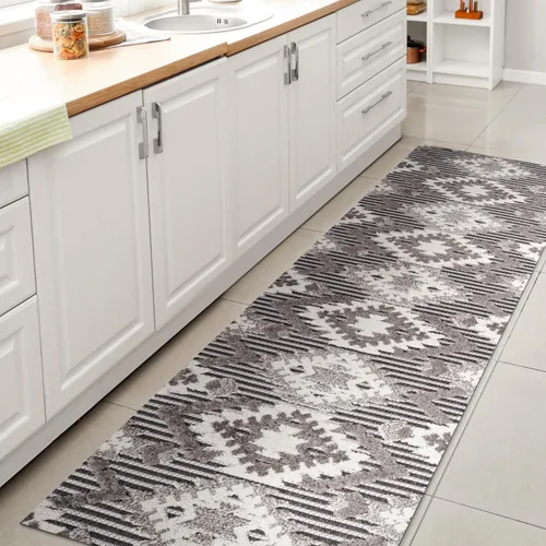 Miniatura 11 de JONATHAN Y Alfombra de pasillo Kilim Diamante Neutro para interiores y exteriores, 2 x 8 pies, color beige/gris, Sumak pelo alto y bajo para patio