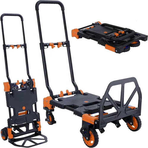 Carro de mano plegable 2 en 1, carrito de mano plegable de 330 libras, carrito de mano plegable con mango retráctil y 4 ruedas de goma, carrito de