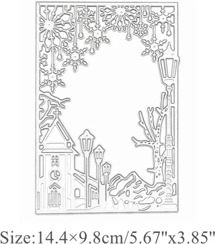Miniatura 2 de Castillo de copo de nieve marco rectangular troquelado de metal, plantillas de Navidad, manualidades, tarjetas, troqueles de corte