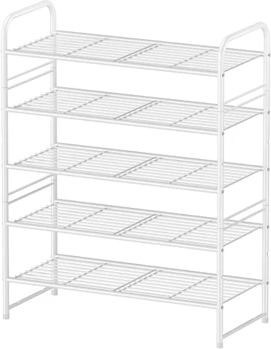 Miniatura 13 de Zapatero simple de 2 niveles y 27 pulgadas de ancho, estante organizador de zapatos de metal resistente para entrada, puerta delantera, color negro