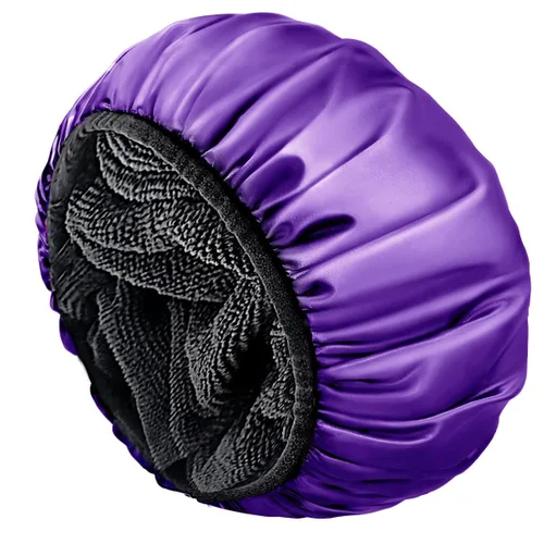 Miniatura 11 de Aquior Gorro de ducha con forro de rizo para mujer, reutilizable, triple capa impermeable, extra grande para mujeres de pelo largo (negro)