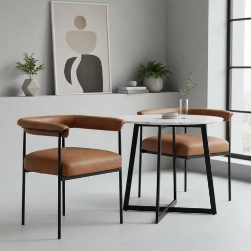 Miniatura 12 de LukeAlon Juego de 2 sillas de comedor de piel sintética, silla de cocina tapizada con respaldo abierto con patas de metal negro, respaldo curvado