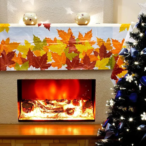 Miniatura 5 de Mantel de hojas de otoño de Acción de Gracias, hoja de arce, impermeable, rectangular, de plástico, para decoración de Acción de Gracias, cortina