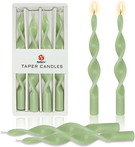 Miniatura 12 de Velas cónicas en espiral color naranja, velas torcidas de 8 pulgadas, 5 horas, sin perfume, hechas a mano, juego de 4 velas giratorias para boda
