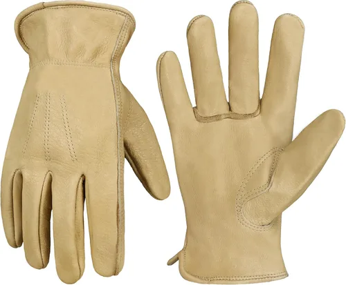 Miniatura 21 de HANDLANDY Guantes de jardinería de cuero para hombre, guantes de trabajo utilitarios para mecánicos, construcción, conductor 3 pares amarillo