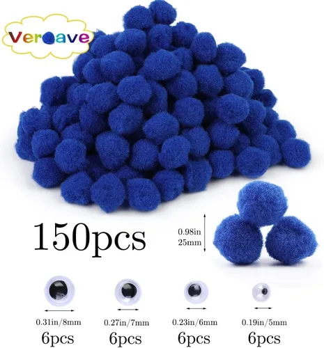 Miniatura 2 de Veroave Pompones azul oscuro, 150 pompones de 1 pulgada para manualidades, bolas de soplo, artes y manualidades, para decoración de manualidades