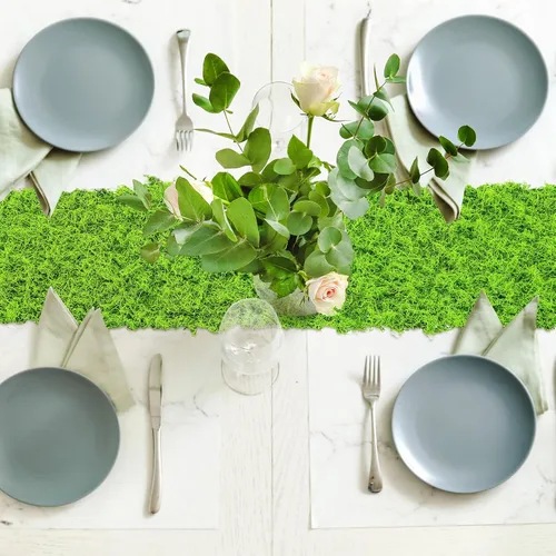 Miniatura 5 de Zeyune 2 piezas de camino de mesa de musgo falso para manualidades, rollo de hoja de musgo artificial de 12 x 71 pulgadas, impermeable, para pared