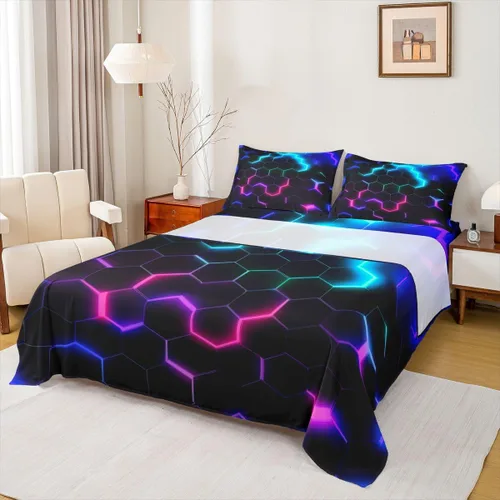 Miniatura 14 de Castle Fairy Juego de sábanas de motocross tamaño twin, juego de ropa de cama verde con diseño de panal ombré, decoración de habitación de niños