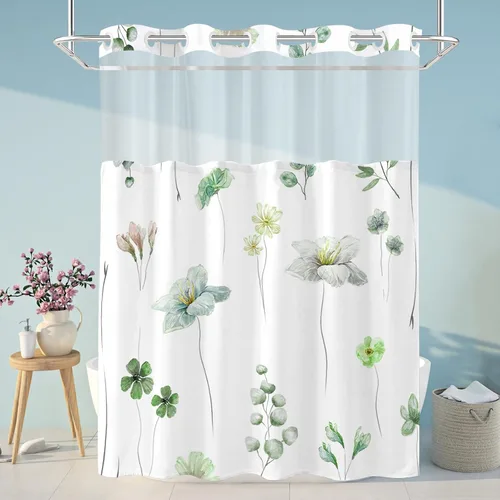 Miniatura 9 de Juego de cortina de ducha sin gancho y forro, cortinas de ducha florales azules de acuarela para baño, juegos de cortinas de baño de hotel moderno