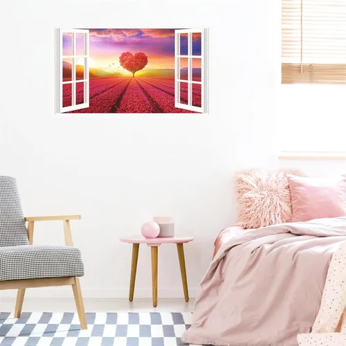 Miniatura 4 de Calcomanías de pared 3D con diseño de árbol de amor de la naturaleza, para despegar y pegar, calcomanías falsas para ventana de paisaje, decoración