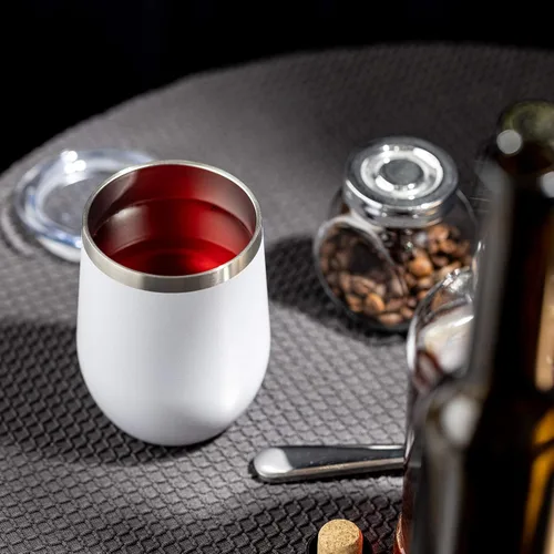 Miniatura 7 de COMOOO Vaso de vino de 12 onzas con tapa y popote, copa de vino de acero inoxidable, copa de vino de doble pared aislada al vacío para vino, Blanco