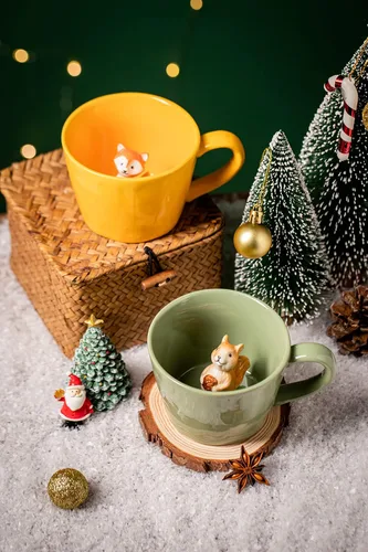 Miniatura 4 de DIHOclub Taza de cerámica de panda con animal 3D oculto, taza de figura de animal de dibujos animados hecha a mano, taza linda, regalo de Navidad