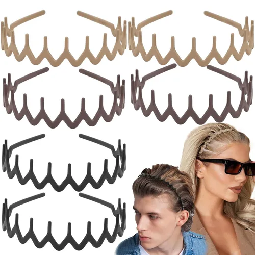 Miniatura 9 de 6 PCS Diademas en Zig Zag de Plástico Onduladas para el Cabello con Peine de Dientes, Accesorios de Aro para Mujeres, Hombres y Niñas, Negro Clásico