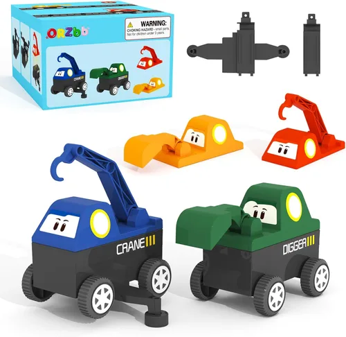 Miniatura 6 de Vehículo magnético de dinosaurios para niños pequeños de 3, 4, 5 años, bloques magnéticos, automóvil monstruo, 2 tapas de dinosaurio y 2 chasis