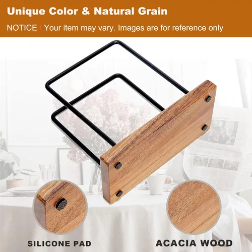 Miniatura 3 de Servilletas de madera de acacia con alambre de metal, servilletero de pie para mesa