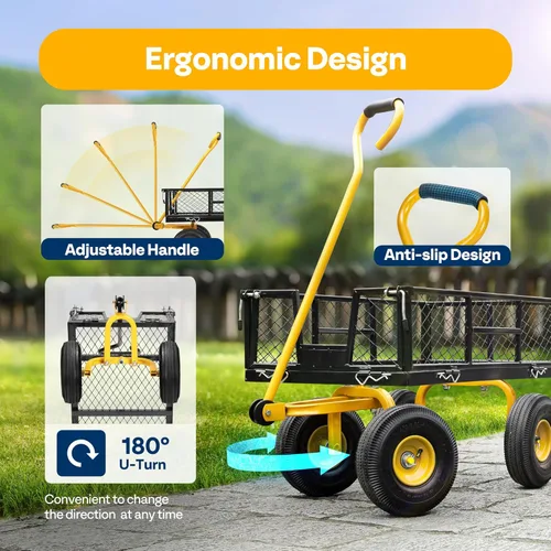 Miniatura 6 de VIVOHOME Carrito de jardín de acero de malla de alta resistencia de 880 libras de capacidad, vagón utilitario plegable con lados extraíbles y ruedas