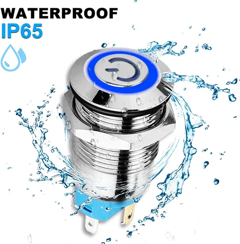 Miniatura 2 de Gebildet Interruptor de botón de bloqueo automático de acero inoxidable de 0.47 pulgadas/0.472 in, 12 V-24 V, 3 A, símbolo de alimentación, LED