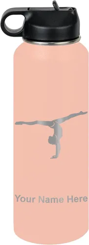 Miniatura 61 de LaserGram Botella de agua personalizada, gimnasta niña, acero inoxidable de doble pared aislada al vacío con popote superior, regalo grabado Azul